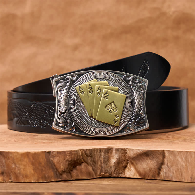 Cintura in pelle con coltello pieghevole nascosto in oro fai da te da uomo - Poker d'oro - Cintura con aquila in rilievo nera - 42 - image 8