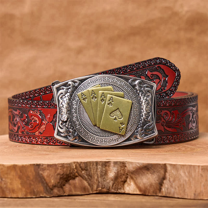 Cintura in pelle con coltello pieghevole nascosto in oro fai da te da uomo - Poker d'oro - Cintura marrone intagliata - 42 - image 9