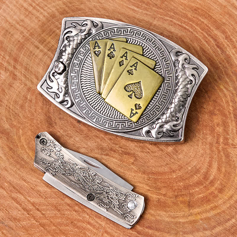 Cintura in pelle con coltello pieghevole nascosto in oro fai da te da uomo - image 3