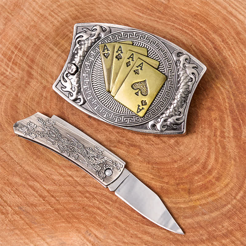 Cintura in pelle con coltello pieghevole nascosto fai da te in oro da uomo - image 2