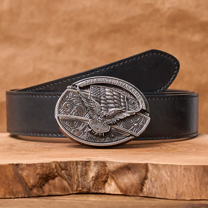 Cintura in pelle con coltello pieghevole nascosto con bandiera USA e aquila fai da te da uomo - Aquila - Cintura nera in PU - 42 - image 7