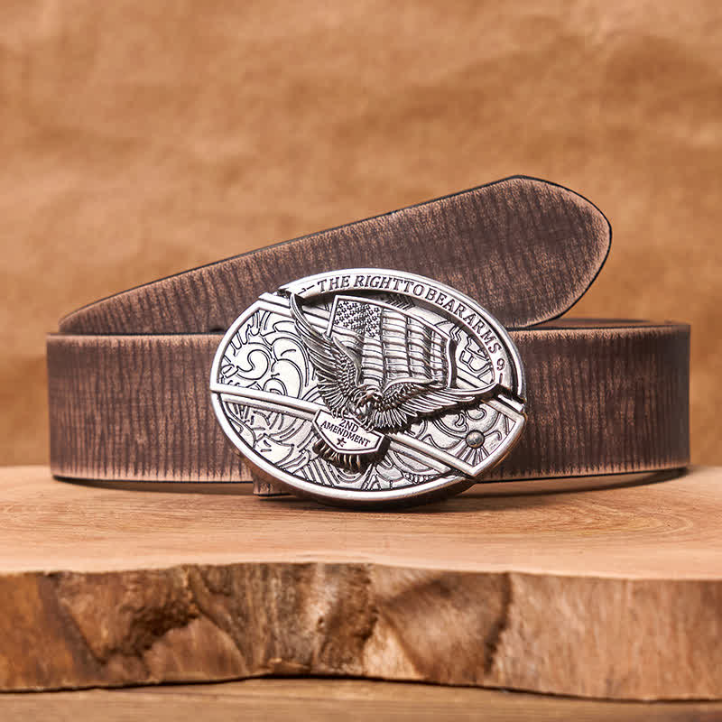 Cintura in pelle con coltello pieghevole nascosto con bandiera USA e aquila fai da te da uomo - Aquila - Cintura marrone anticata - 42 - image 11