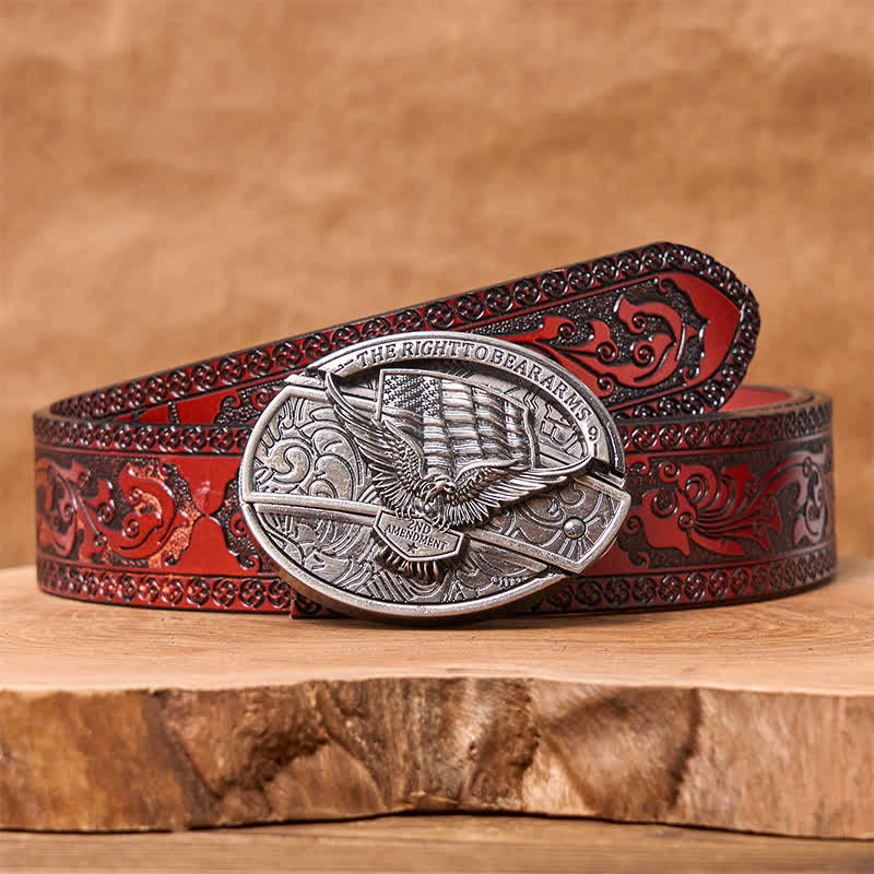 Cintura in pelle con coltello pieghevole nascosto con bandiera USA e aquila fai da te da uomo - Aquila - Cintura marrone intagliata - 42 - image 10