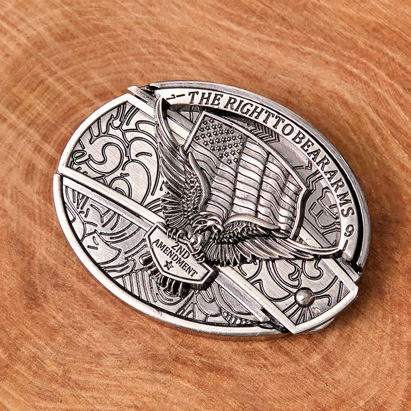 Cintura in pelle con coltello pieghevole nascosto con bandiera USA e aquila fai da te da uomo - image 5