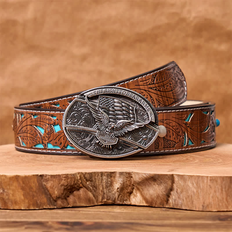 Cintura in pelle con coltello pieghevole nascosto con bandiera USA e aquila fai da te da uomo - Aquila - Cintura intagliata turchese - 42 - image 9
