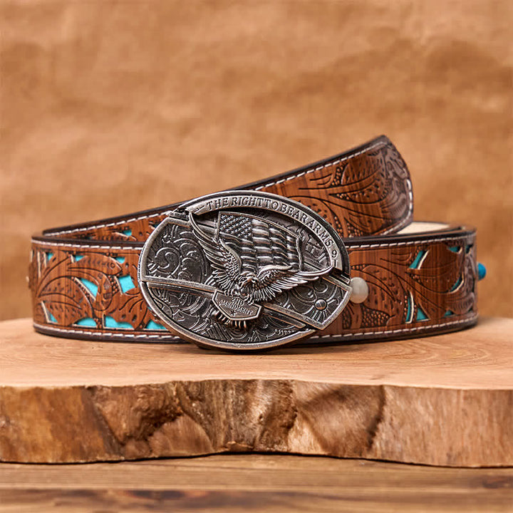 Cintura in pelle con coltello pieghevole nascosto con bandiera USA e aquila fai da te da uomo - Aquila - Cintura intagliata turchese - 42 - image 8
