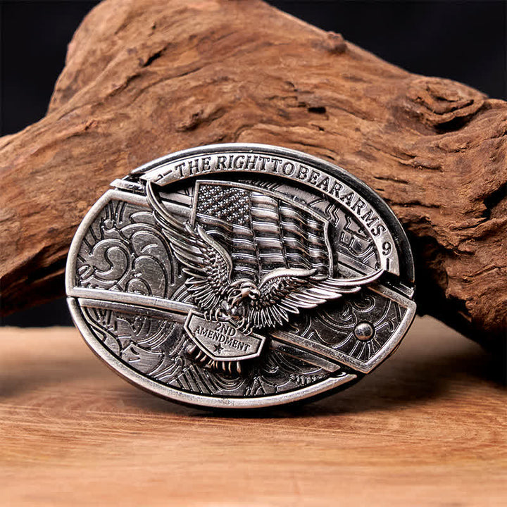 Cintura in pelle con coltello pieghevole nascosto con bandiera USA e aquila fai da te da uomo - Aquila - Senza cintura - Cintura non inclusa - image 0