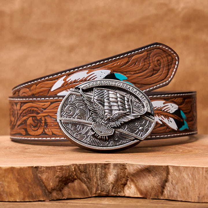 Cintura in pelle con coltello pieghevole nascosto con bandiera USA e aquila fai da te da uomo - Aquila - Cintura di piume marroni - 40 - image 12