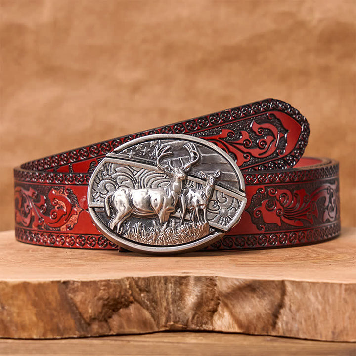 Cintura in pelle con coltello pieghevole nascosto a forma di bandiera di cervo fai da te da uomo
