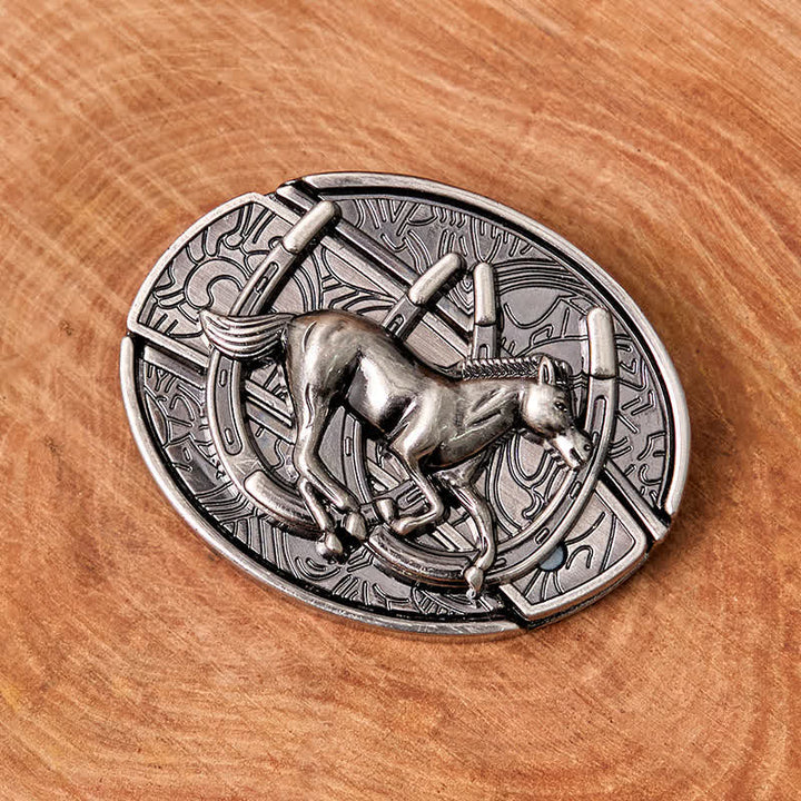 Cintura in pelle con coltello pieghevole nascosto fai da te da uomo a forma di cavallo al galoppo - image 2