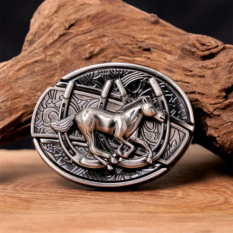 Cintura in pelle con coltello pieghevole nascosto fai da te da uomo a forma di cavallo al galoppo - Cavallo al galoppo - Senza cintura - Cintura non inclusa - image 0