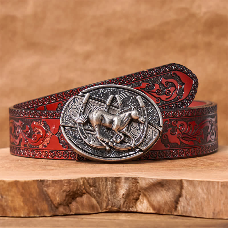 Cintura in pelle con coltello pieghevole nascosto fai da te da uomo con cavallo al galoppo - Cavallo al galoppo - Cintura marrone intagliata - 42 - image 9