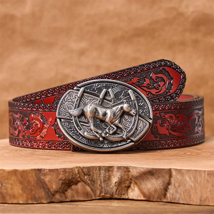 Cintura in pelle con coltello pieghevole nascosto fai da te da uomo con cavallo al galoppo - Cavallo al galoppo - Cintura marrone intagliata - 42 - image 9