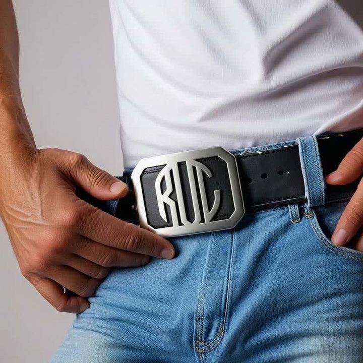 Cintura in pelle con fibbia fai da te rettangolare con iniziali personalizzate