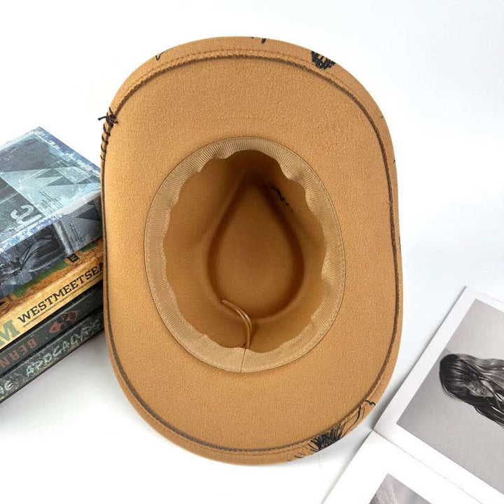 Cappello da cowboy con cinturino etnico decorato con piume di girasole occidentali