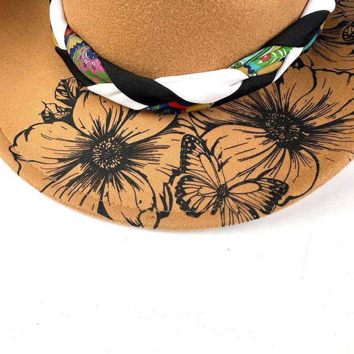 Cappello da cowboy con cinturino etnico decorato con piume di girasole occidentali