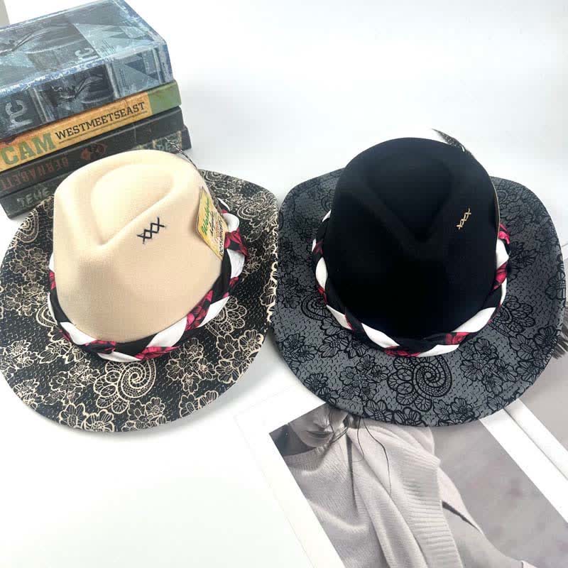 Cappello da cowboy con cinturino etnico decorato con piume di margherite bicolore - image 1