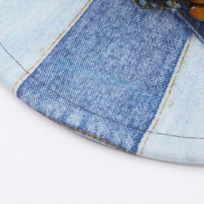 Cappello da cowboy in denim con fascia perline di legno e design color-block