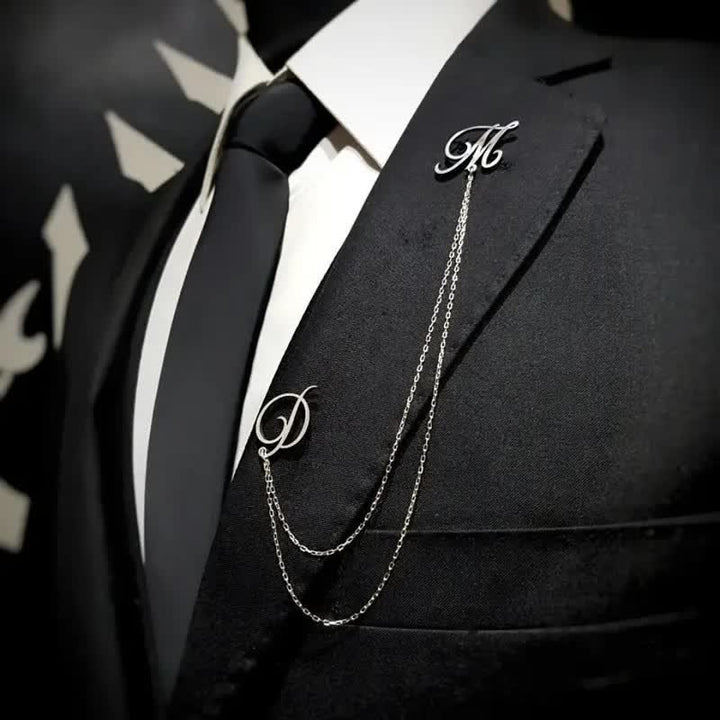 Elegante spilla con iniziali personalizzate e catena - Argento - image 1