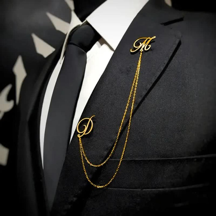 Elegante spilla con iniziali personalizzate e catena - Oro - image 0