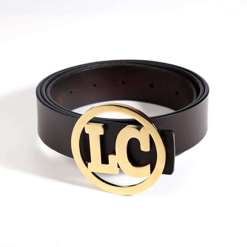 Cintura in pelle con fibbia fai da te con nome personalizzato rotondo da 2 lettere - Oro - Senza cintura - Cintura non inclusa - image 0