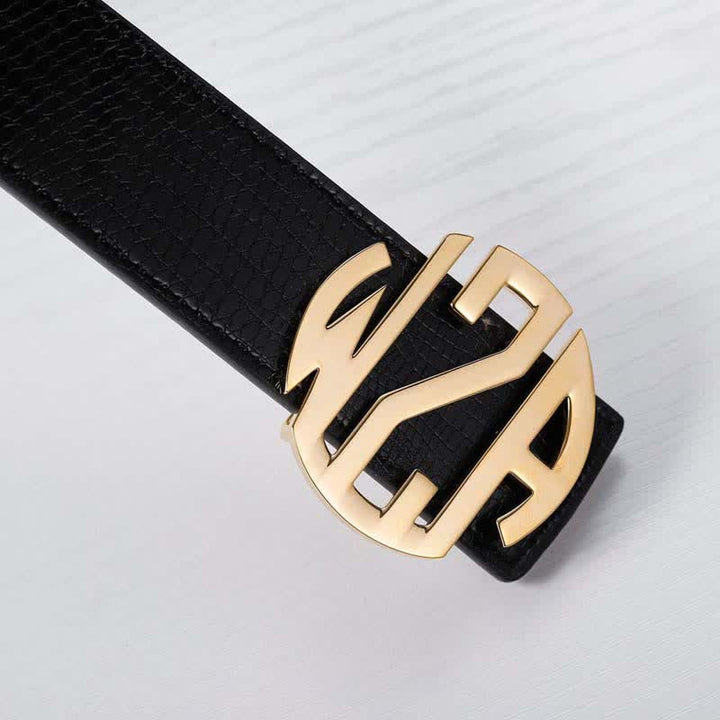 Cintura in pelle con fibbia fai da te con monogramma rotondo e nome personalizzato con 3 iniziali di lettere