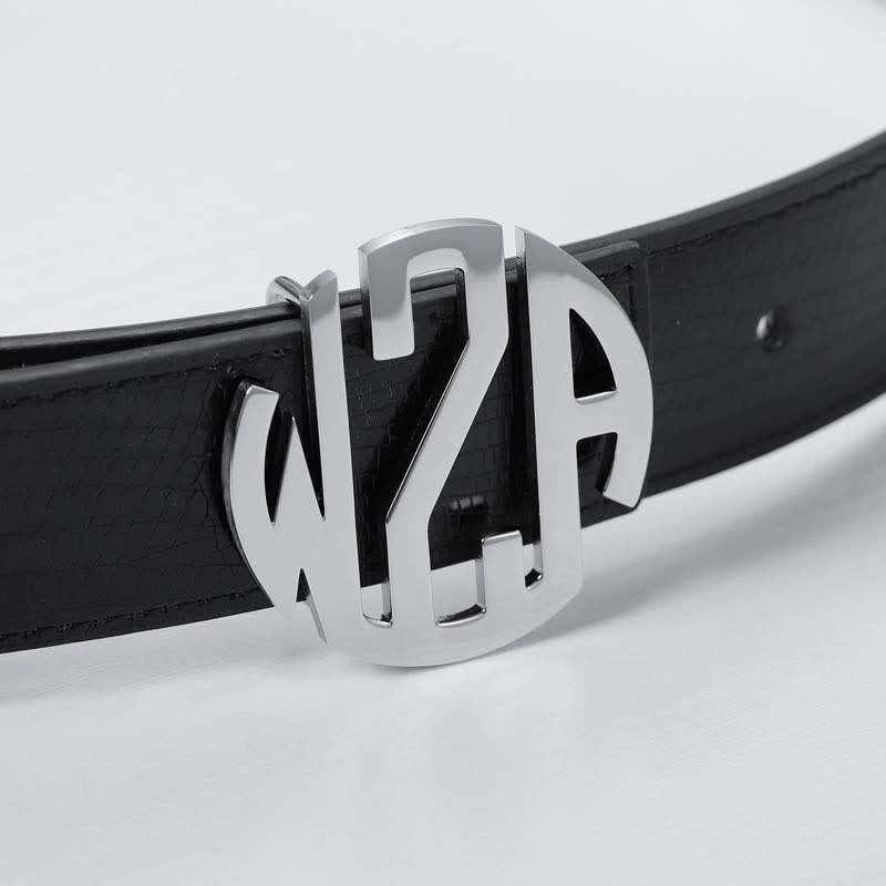 Cintura in pelle con fibbia fai da te con monogramma rotondo e nome personalizzato con 3 iniziali di lettere