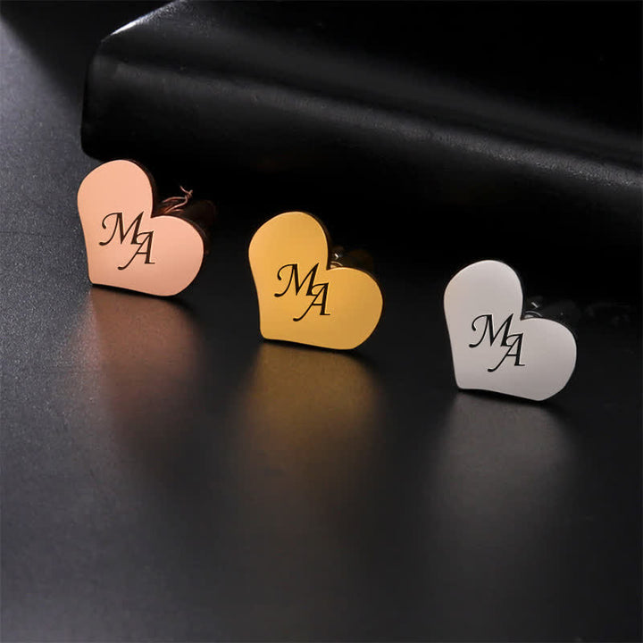 1 paio di gemelli da abito quadrati e rotondi a forma di cuore con lettere personalizzate al laser