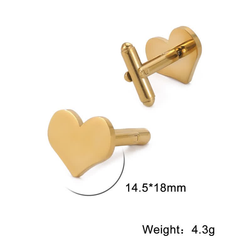 1 paio di gemelli da abito quadrati e rotondi a forma di cuore con lettere personalizzate al laser
