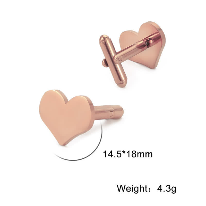 1 paio di gemelli da abito quadrati e rotondi a forma di cuore con lettere personalizzate al laser