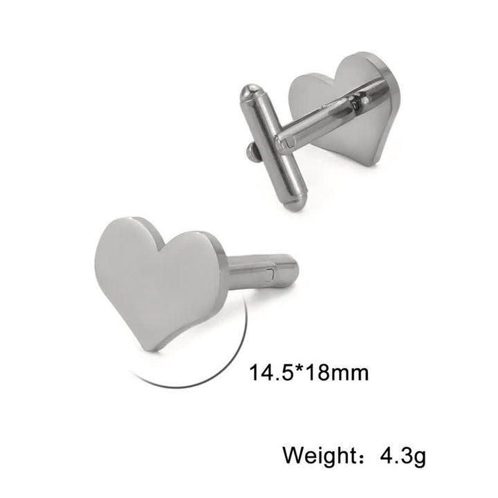 1 paio di gemelli da abito quadrati e rotondi a forma di cuore con lettere personalizzate al laser - Cuore - Argento - image 4
