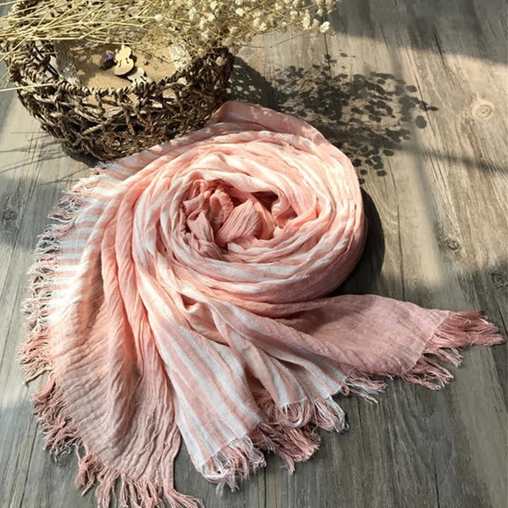 Sciarpa artistica plissettata in misto cotone sottile con motivo a strisce classiche