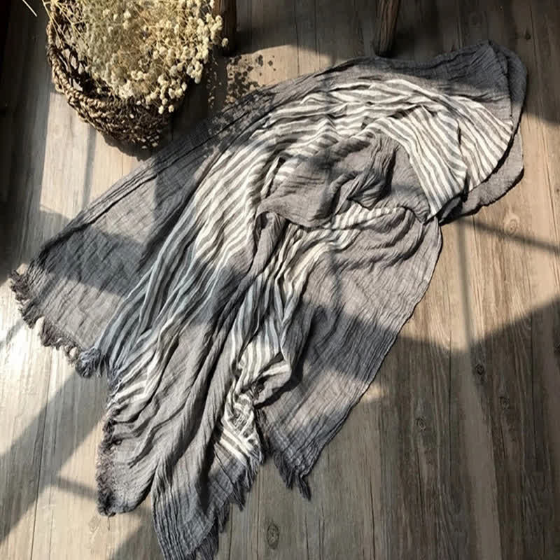 Sciarpa artistica plissettata in misto cotone sottile con motivo a strisce classiche