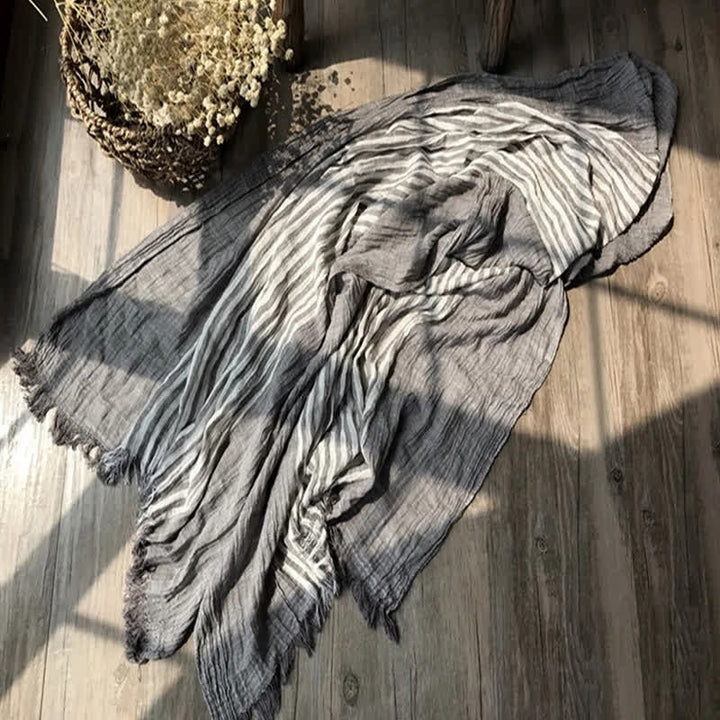Sciarpa artistica plissettata in misto cotone sottile con motivo a strisce classiche