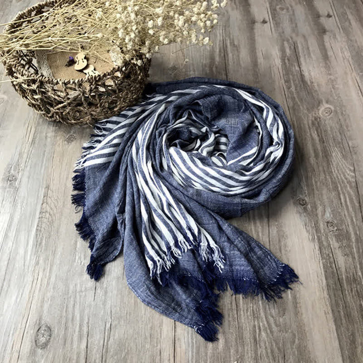 Sciarpa artistica plissettata in misto cotone sottile con motivo a strisce classiche - Marina - image 0