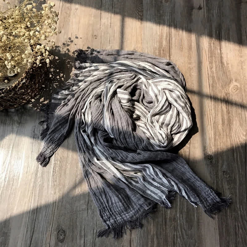 Sciarpa artistica plissettata in misto cotone sottile con motivo a strisce classiche - Grigio - image 14