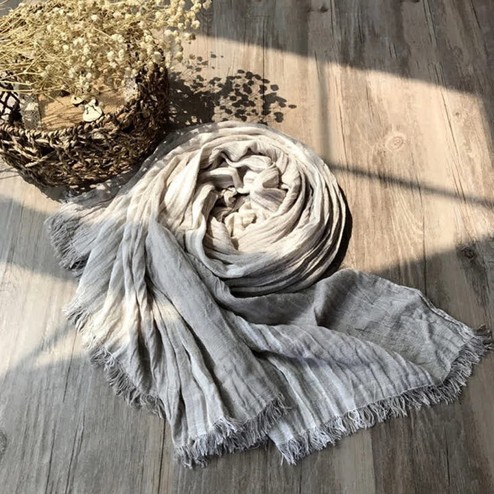 Sciarpa artistica plissettata in misto cotone sottile con motivo a strisce classiche - Grigio chiaro - image 11