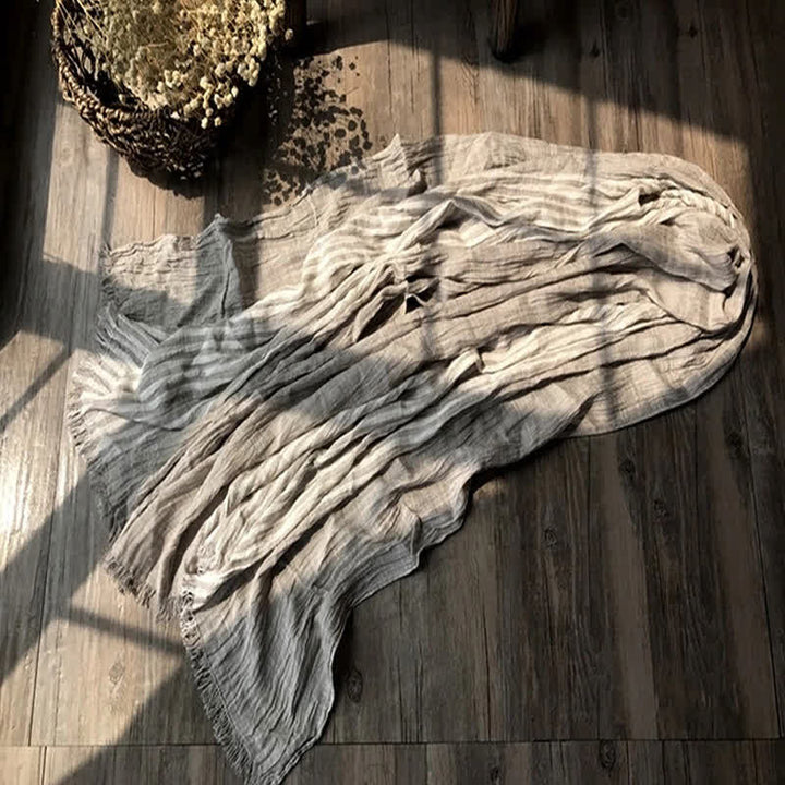 Sciarpa artistica plissettata in misto cotone sottile con motivo a strisce classiche