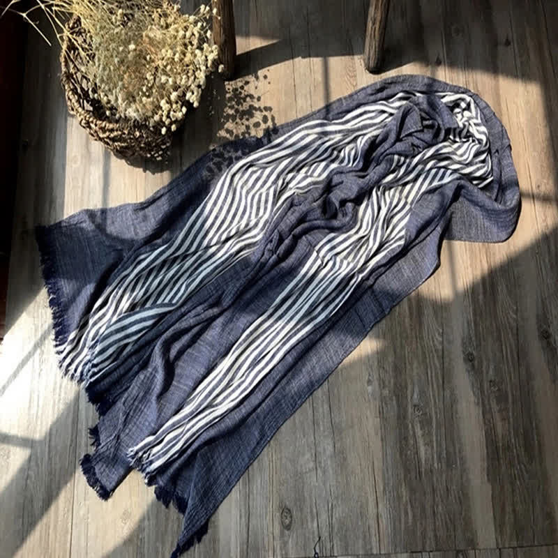 Sciarpa artistica plissettata in misto cotone sottile con motivo a strisce classiche