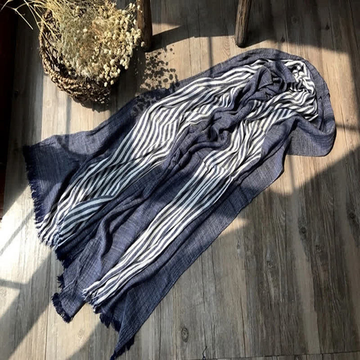 Sciarpa artistica plissettata in misto cotone sottile con motivo a strisce classiche