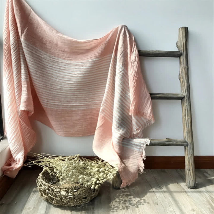 Sciarpa artistica plissettata in misto cotone sottile con motivo a strisce classiche - image 8