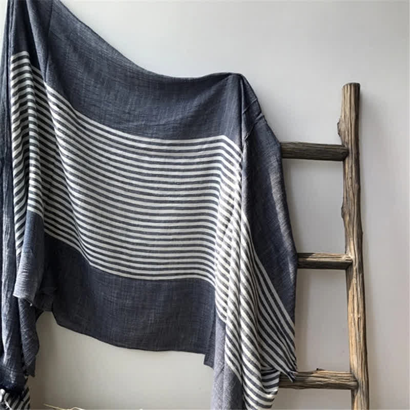 Sciarpa artistica plissettata in misto cotone sottile con motivo a strisce classiche - image 2