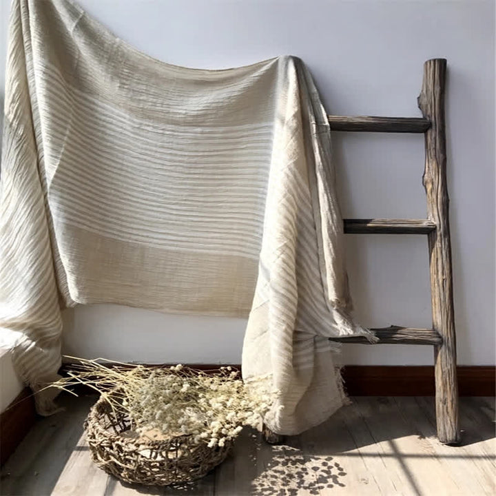 Sciarpa artistica plissettata in misto cotone sottile con motivo a strisce classiche - image 17