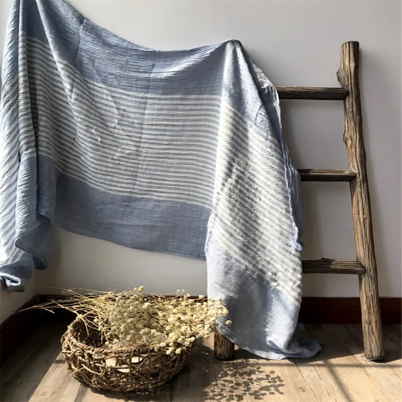 Sciarpa artistica plissettata in misto cotone sottile con motivo a strisce classiche
