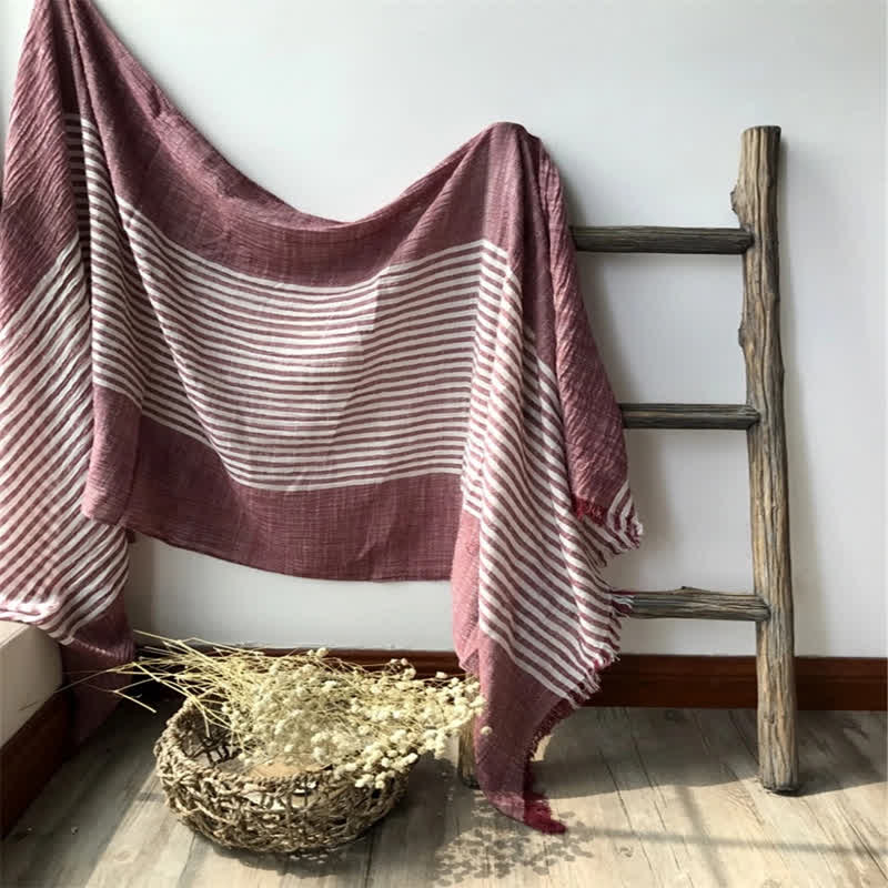 Sciarpa artistica plissettata in misto cotone sottile con motivo a strisce classiche