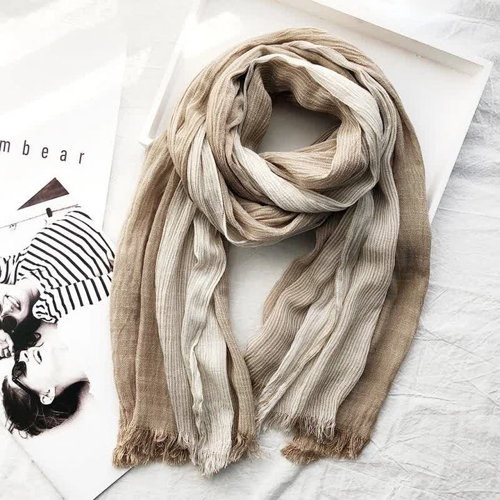 Sciarpa artistica plissettata in misto cotone sottile con motivo a strisce classiche - Cachi - image 16