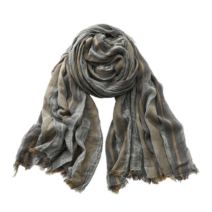 Sciarpa plissettata con motivo a righe tie-dye retrò e blocchi di colore - Grigio - image 10