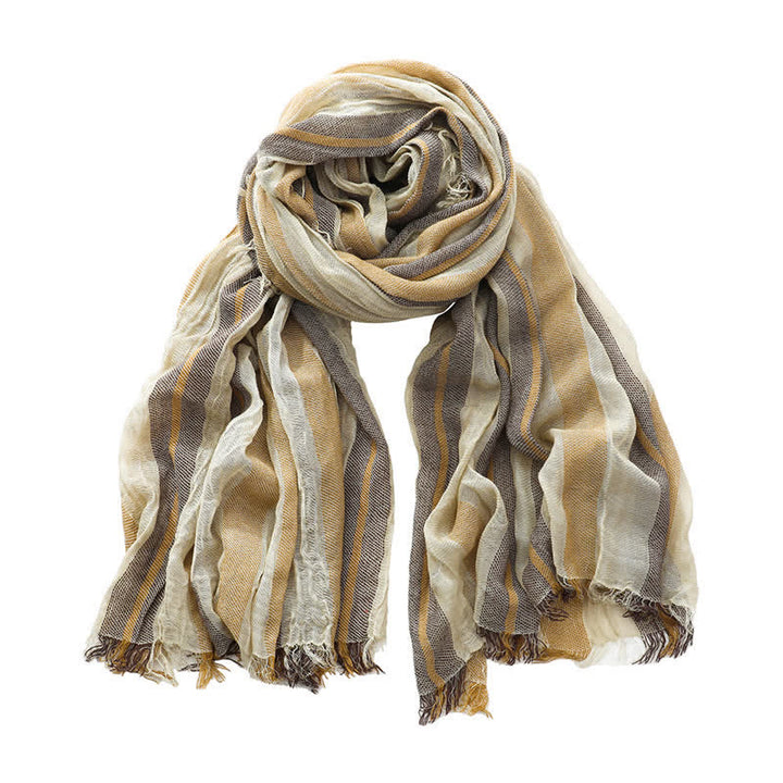 Sciarpa plissettata con motivo a righe tie-dye retrò e blocchi di colore - Beige - image 11
