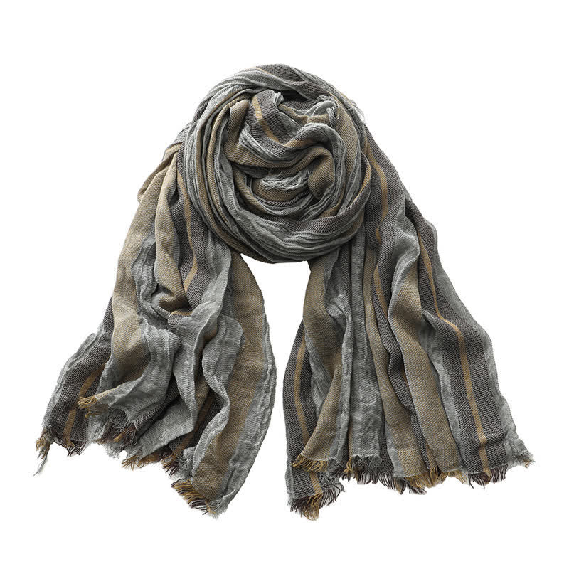 Sciarpa plissettata con motivo a righe tie-dye retrò e blocchi di colore - Grigio - image 10