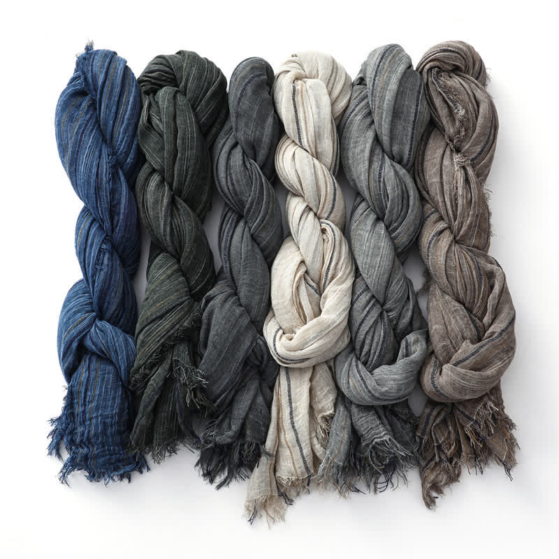 Sciarpa traspirante in cotone e lino a righe decorative tie-dye